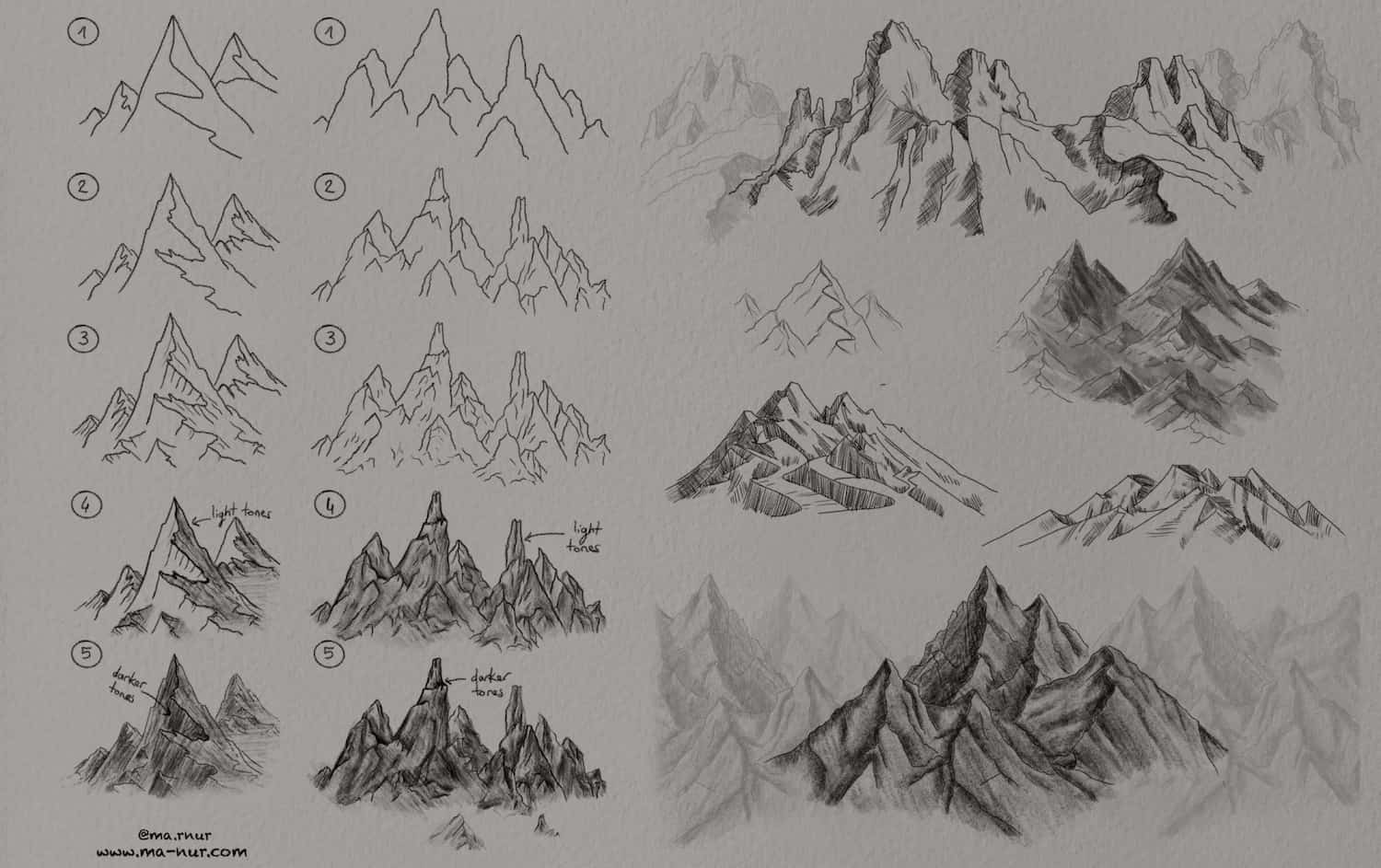 Step By Step Mountain Drawing